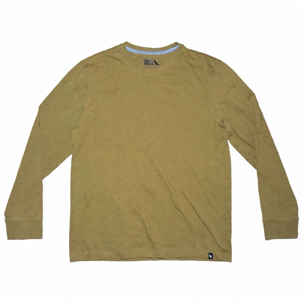 Eddie Bauer Long Sleeve T-Shirt Mens L Classic Fit Olive Green Crewneck Logo